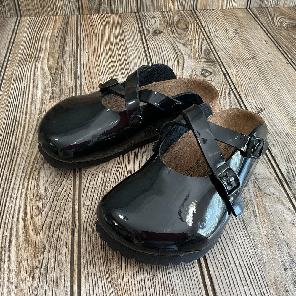 Birkenstock Birki's Boston Slide Patent Black Leather Clogs Kids Girls Size C12
